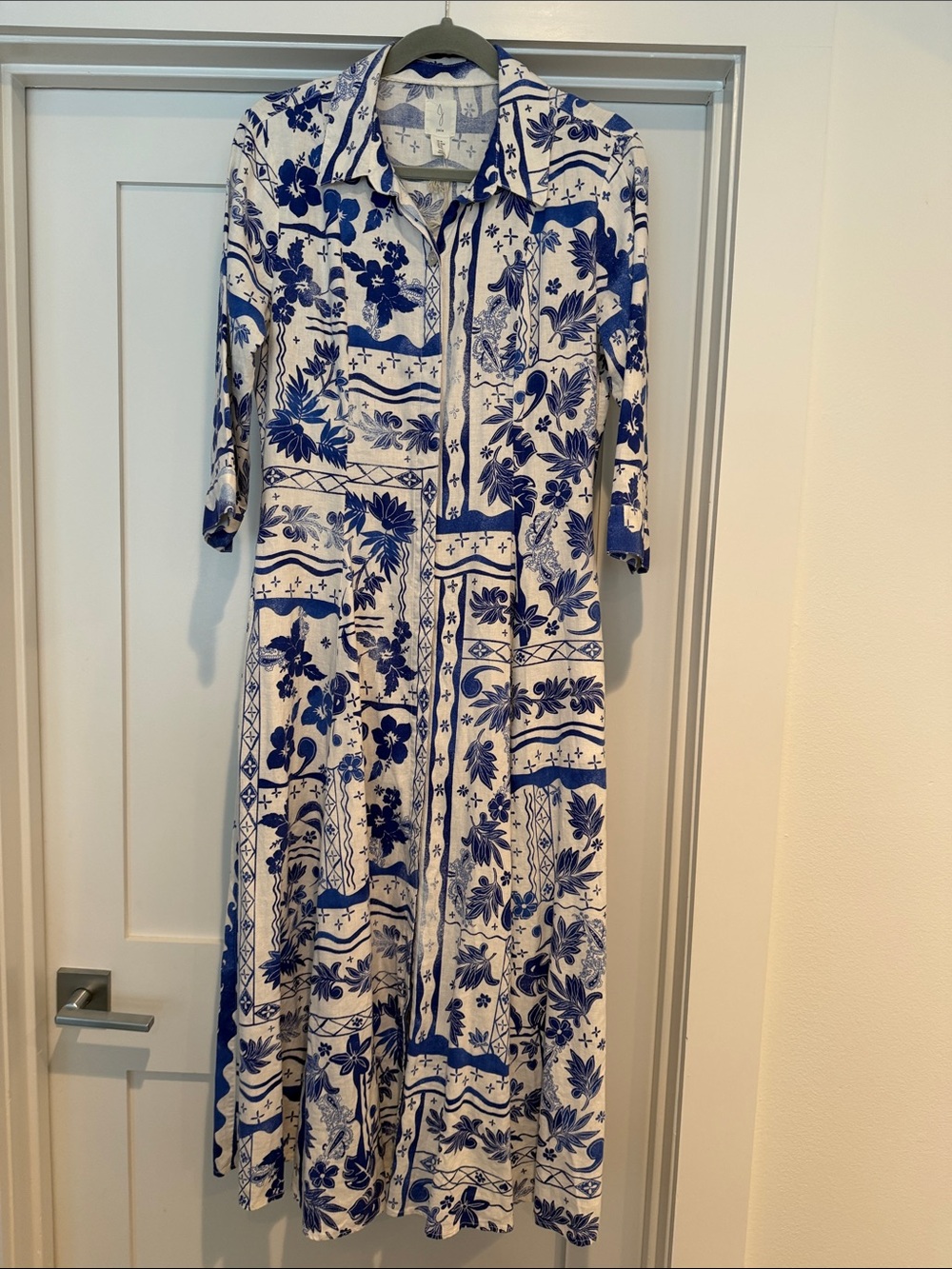 Blue and White Floral Shirt Dress